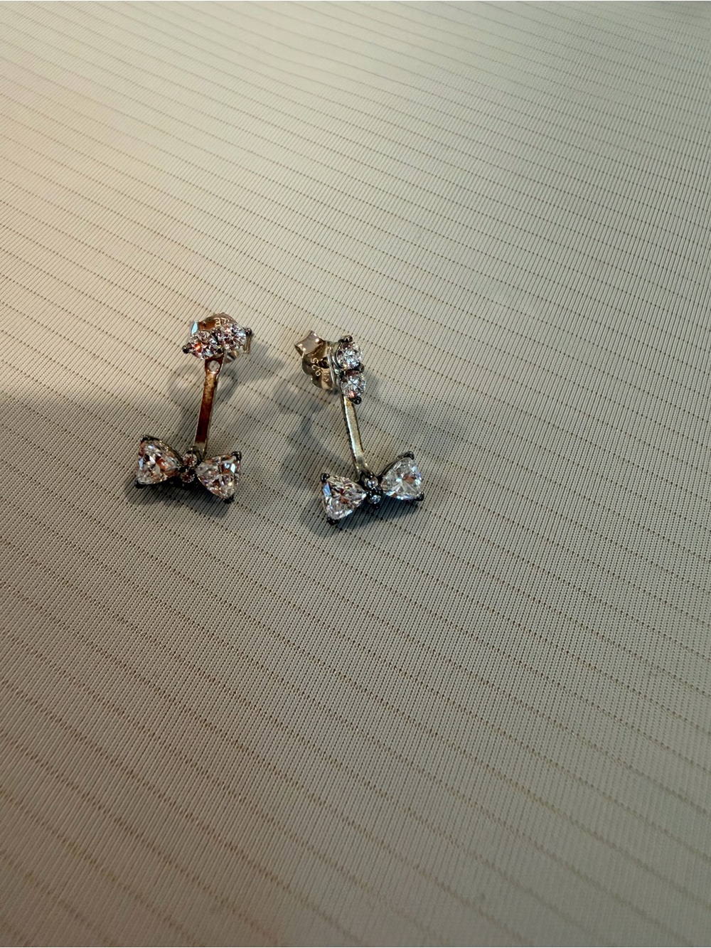 Pandora Silver Bow Drop Earrings with Crystal Accents